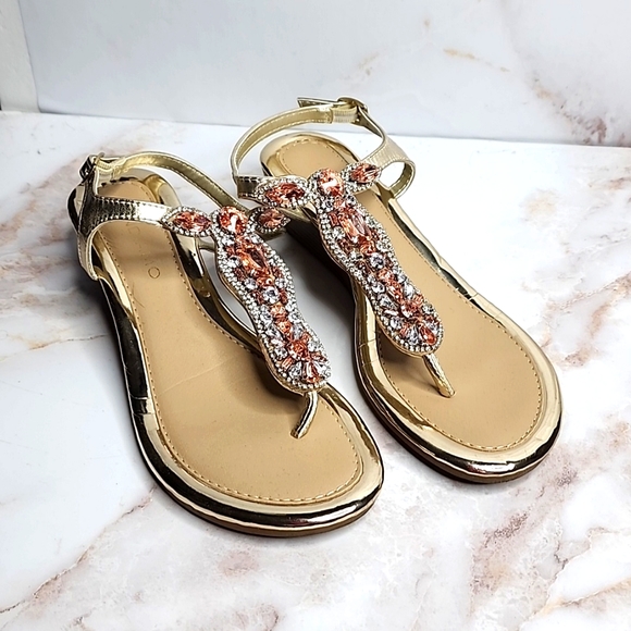 Gold sandals with rhinestones - Picture 1 of 6